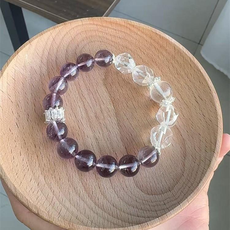 Original white crystal and amethyst simple and clean single-loop bracelet, fashionable and versatile, stylish and unique women s jewelry Amethyst+White crystal br