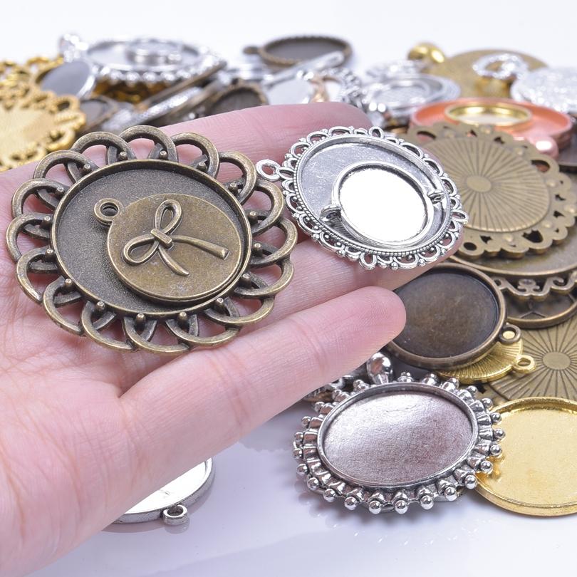 10/20/30pcs Mixed Vintage Alloy Round Blank Settings Base Pendant Metal Cabochon Charms For Jewelry Making Bulk Junk Cases Charm