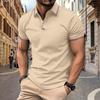 New Men's Casual POLO Shirt Lapel Collage Pull Stripes Button Business Solid Colour T-shirt Tops