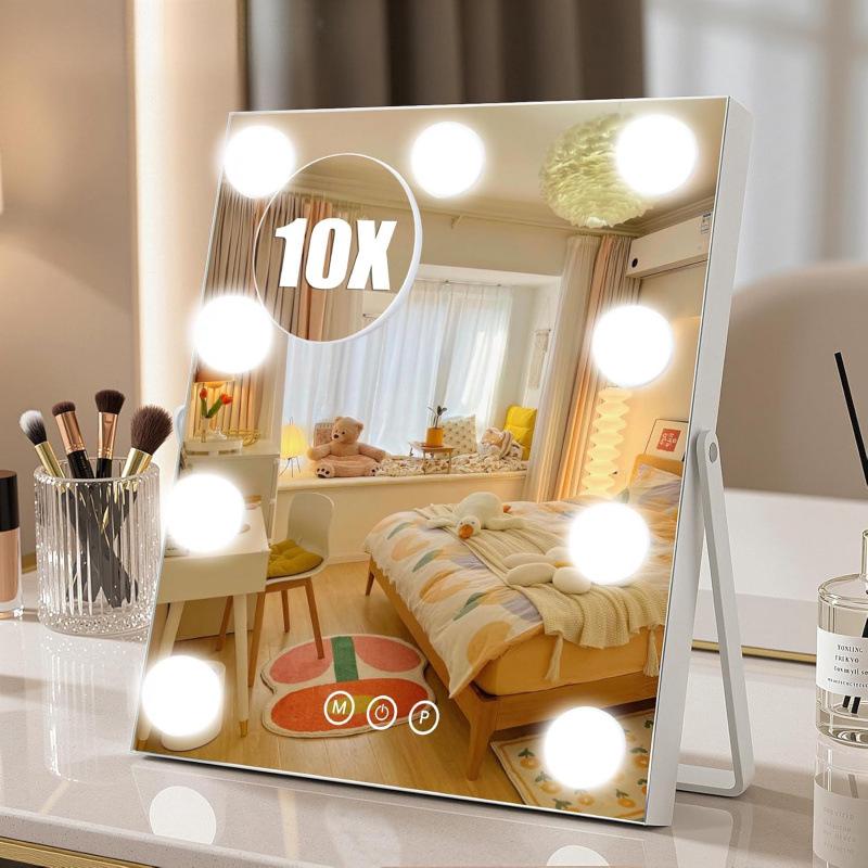360° Rotating LED Makeup Mirror with Dimmable Three-Color Lighting 254*305mm белый