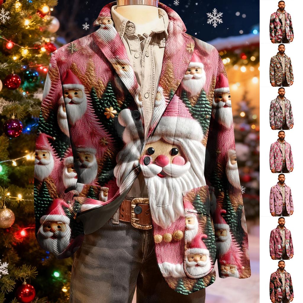 Herren Hässlicher Weihnachten Kord Warmtaschen Anzugjacke Strickjacke Herren Freizeitanzug