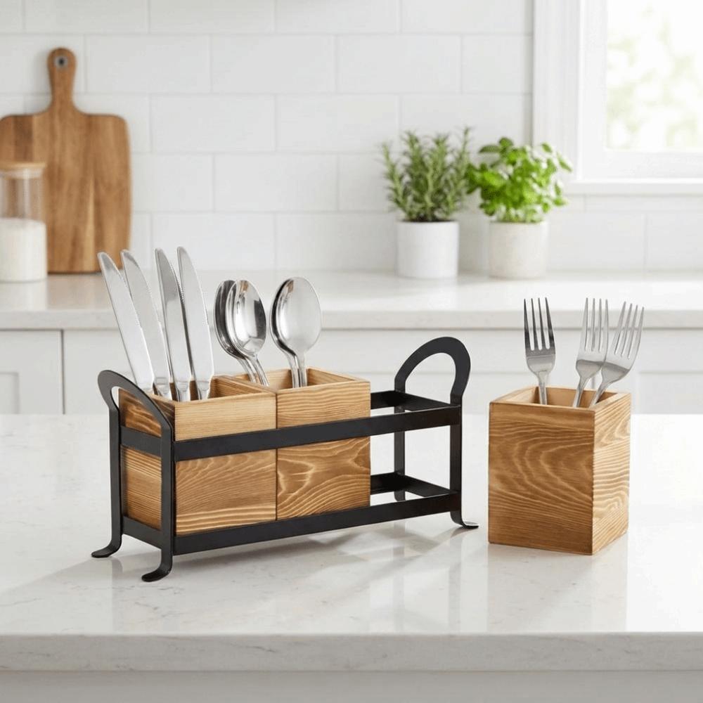 Large Capacity Tableware Storage Box Space Saving Flatware Organizer  Farmhouse