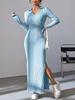 2024 Spring/Summer Women's Ribbed Knit Slim Fit Long Sleeve Lapel Dress