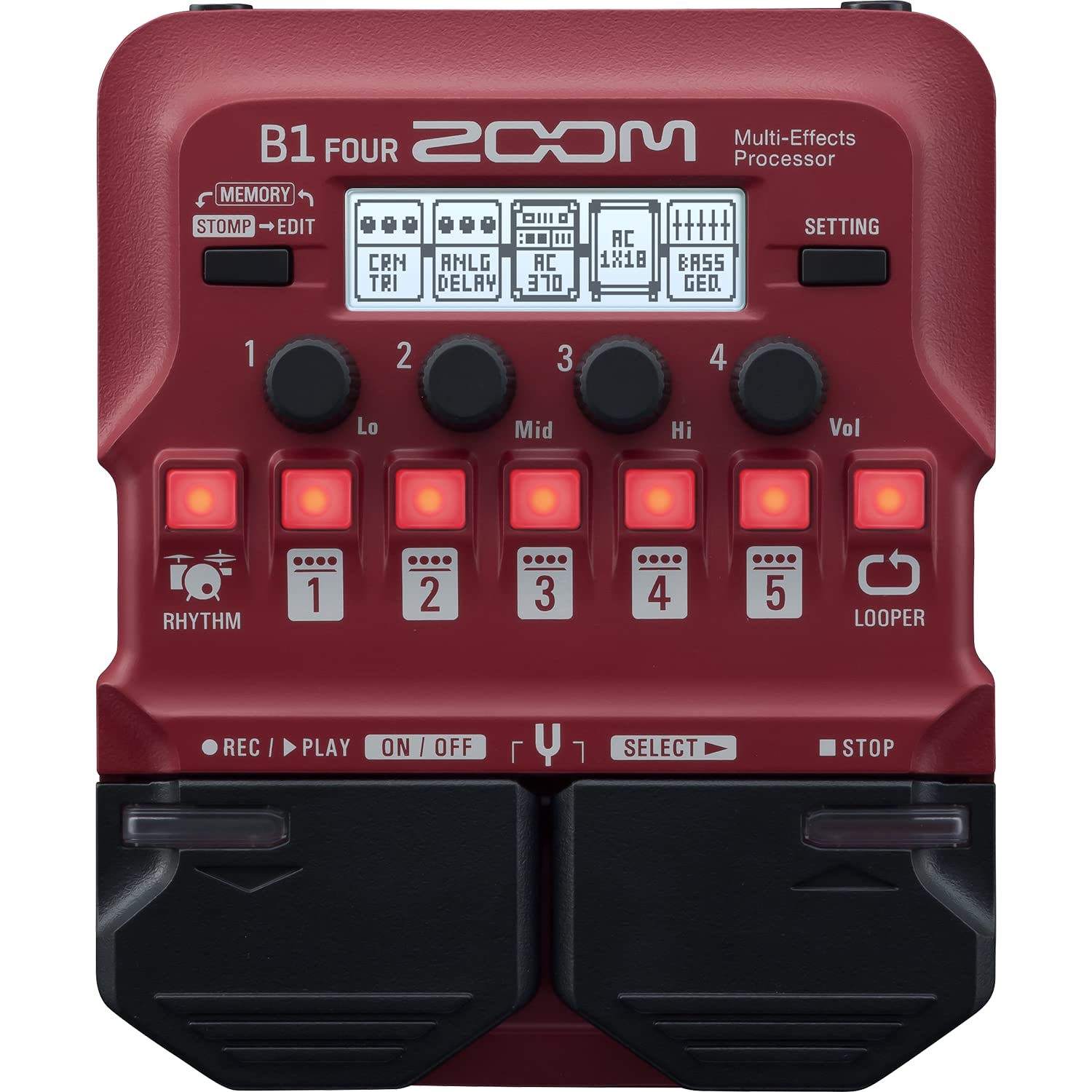 

ZOOM B1 FOUR Бас 9 До 5 Одновременных 65 Эффектов Педаль Мультиэффектов, Красный, Модели Усилителей/Кабинетов, Эффекты, красный