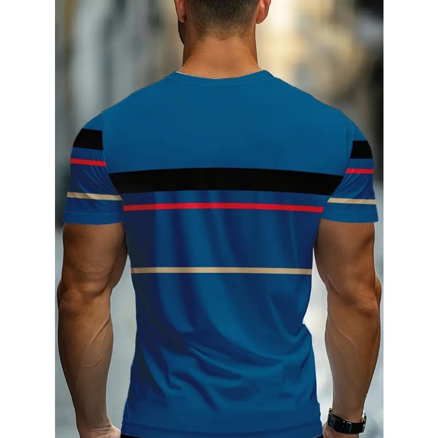 Pánské pruhované tričko s krátkým rukávem s kulatým výstřihem, vintage ležérní trička ve velkých velikostech pro muže