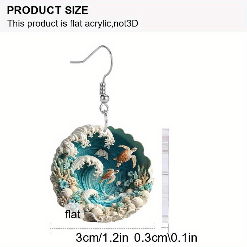 Chic Wave Turtle Acrylic Dangle Earrings For Women 2D Flat Earrings Summer Earrings Y2K Fashion Earrings Vacation Casual Earrings Female Gift