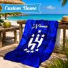 Custom Name Blue Hilal Crest Design Beach Towel Microfiber Beach Towel, Lightweight and Quick-Dry, for Summer Travel, Swimming Pool Gift