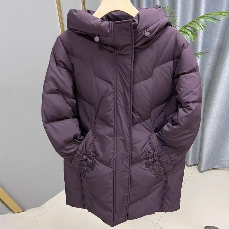 Зимняя хлопковая стеганая куртка, Стеганая куртка, Утепленная с капюшоном, средней длины, Вышитая, Большого размера, Свободный топ L