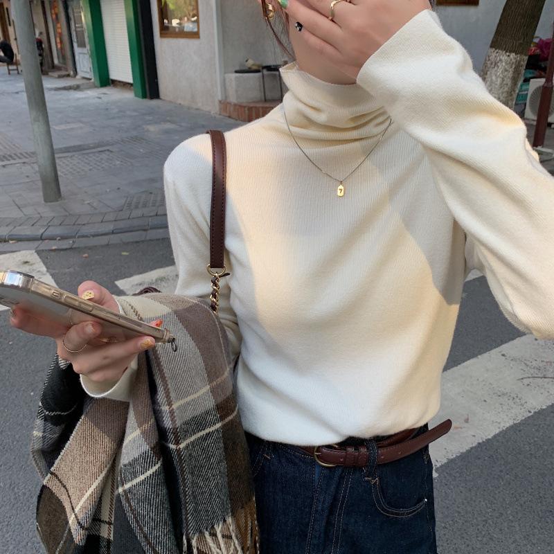 Stacked Collars Stacked Knitted Sweaters for Women's Autumn and Winter Simple and Versatile Long-sleeved Bottoms, Basic Inner Tops, Soft Waxy Sweaters