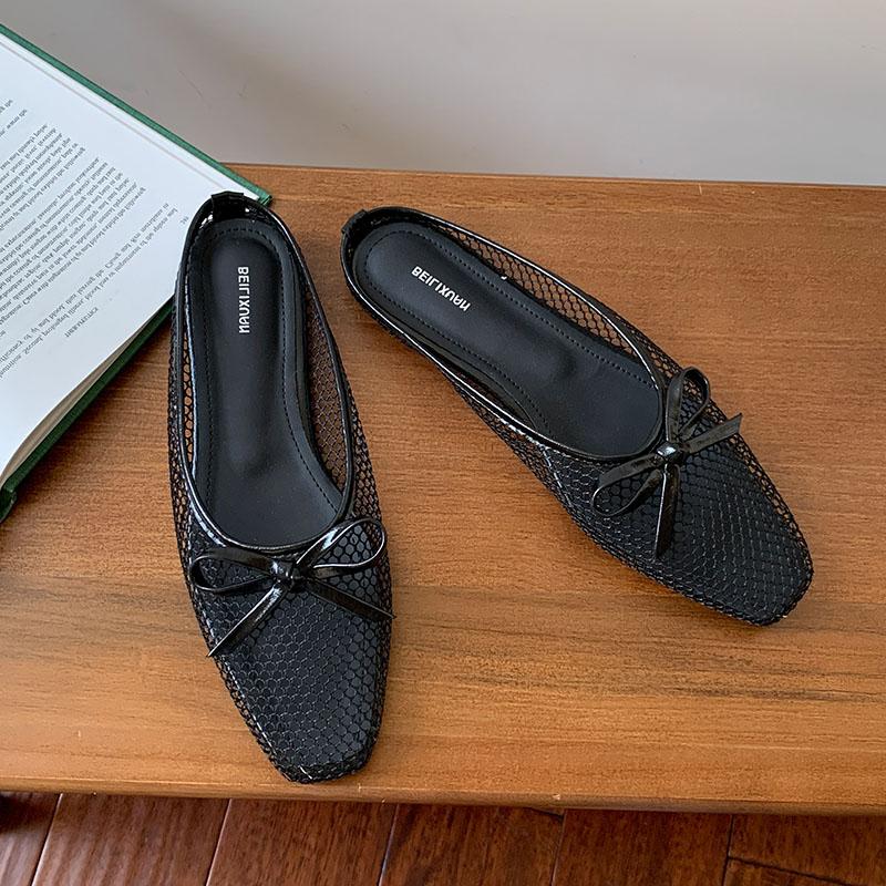 

Мода Мода Женские балетки с бантом-бабочкой Обувь Дышащая сетка Женские шлепанцы Обувь Неглубокие женские балетки Обувь слипоны Мюли 35 чёрный