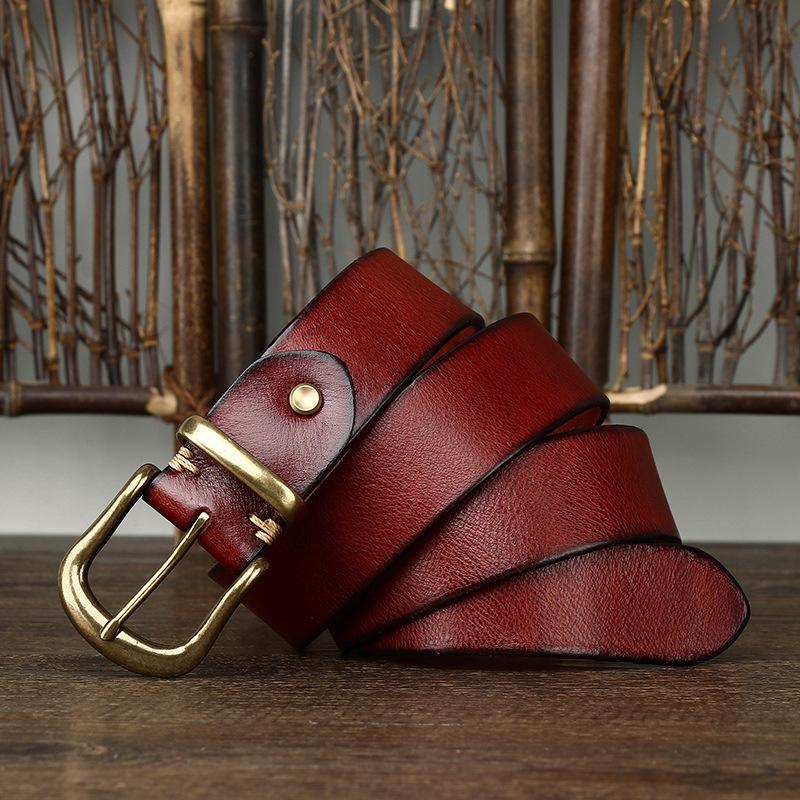 

Модный ретро ремень из коровьей кожи первого слоя с медной пряжкой для мужчин, повседневный ремень для джинсового комбинезона 130cm