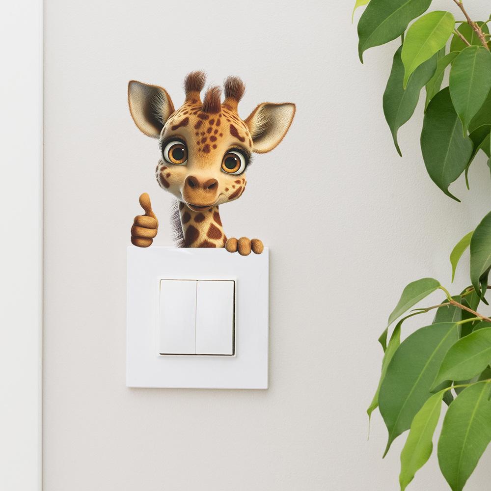 Self-adhesive Switch Stickers Cute Giraffe Thumbs Up for Bedroom Living Room Kids Room Home Decor