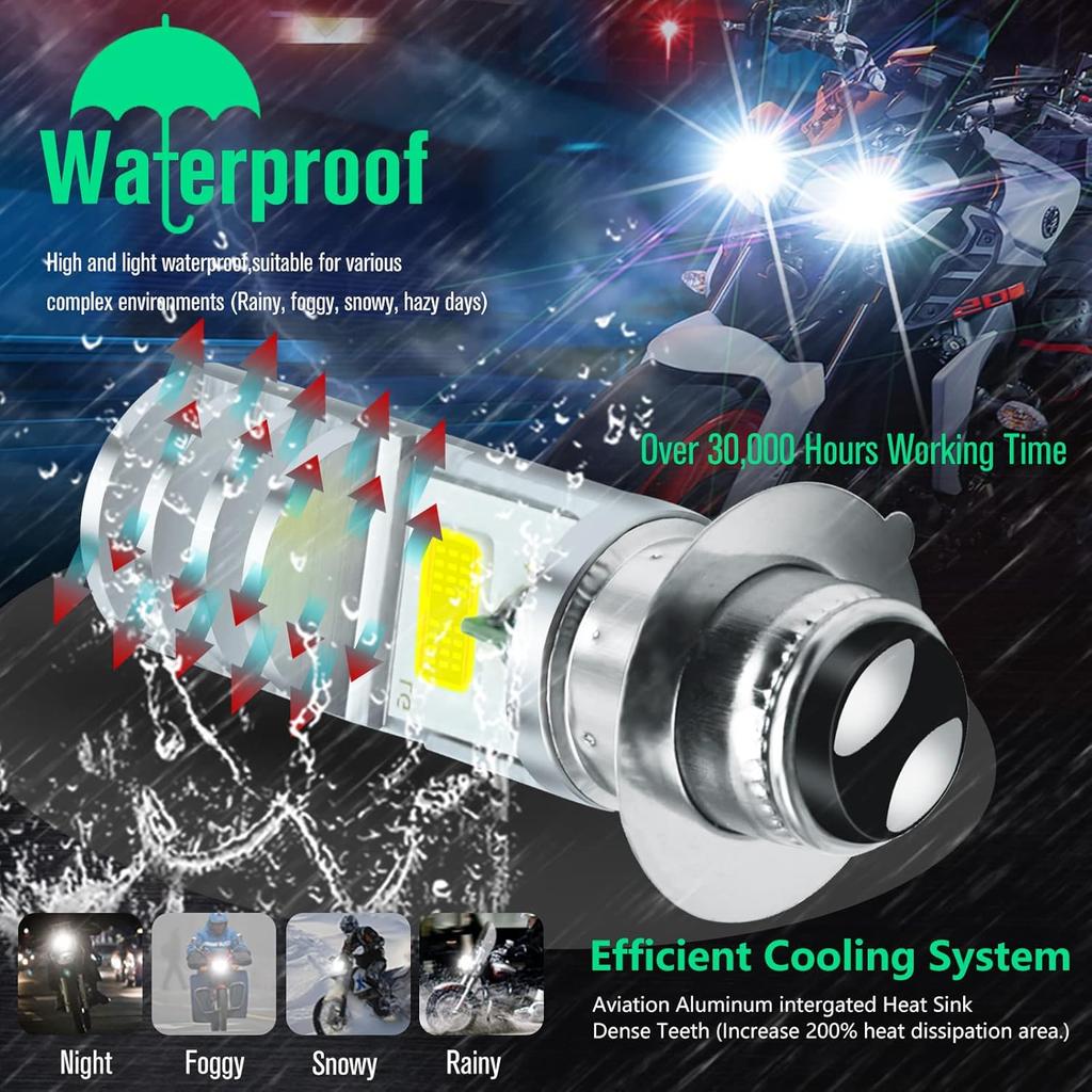 2Pcs 9-48V ATV LED Bulbs White,1800LM Hi-Lo Beam 4COBs H6M P15D LED Bulbs for or Motorcycle,Y amaha,ATVS Y FM350 450 400 660 700 Raptor.