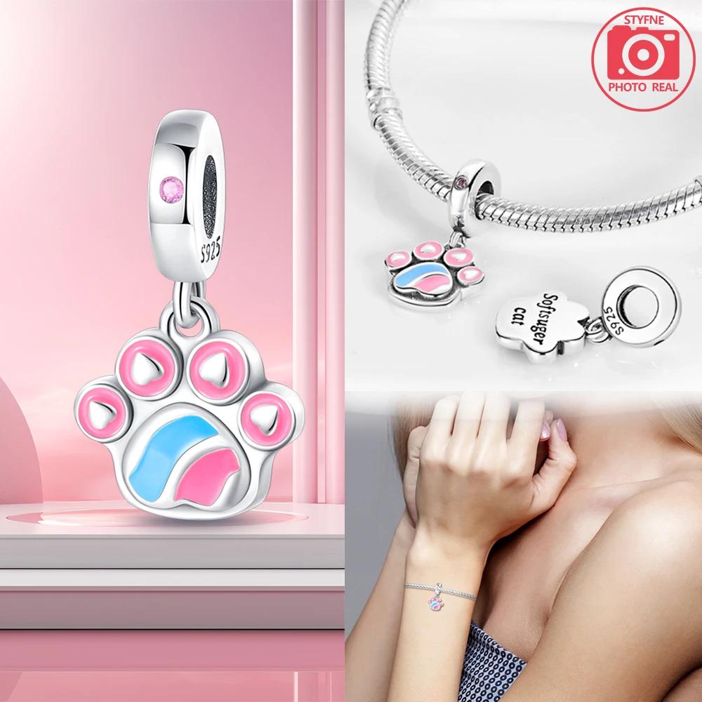 Pink Paw Print Heart Pendant Copper For Charms Copperoriginal Bracelet For Jewelry Making