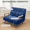 Sofa Bed 3 In 1 In Velvet-Effect Fabric with Adjustable Backrest and 2 Cushions, 102x73x81 Cm, Blue