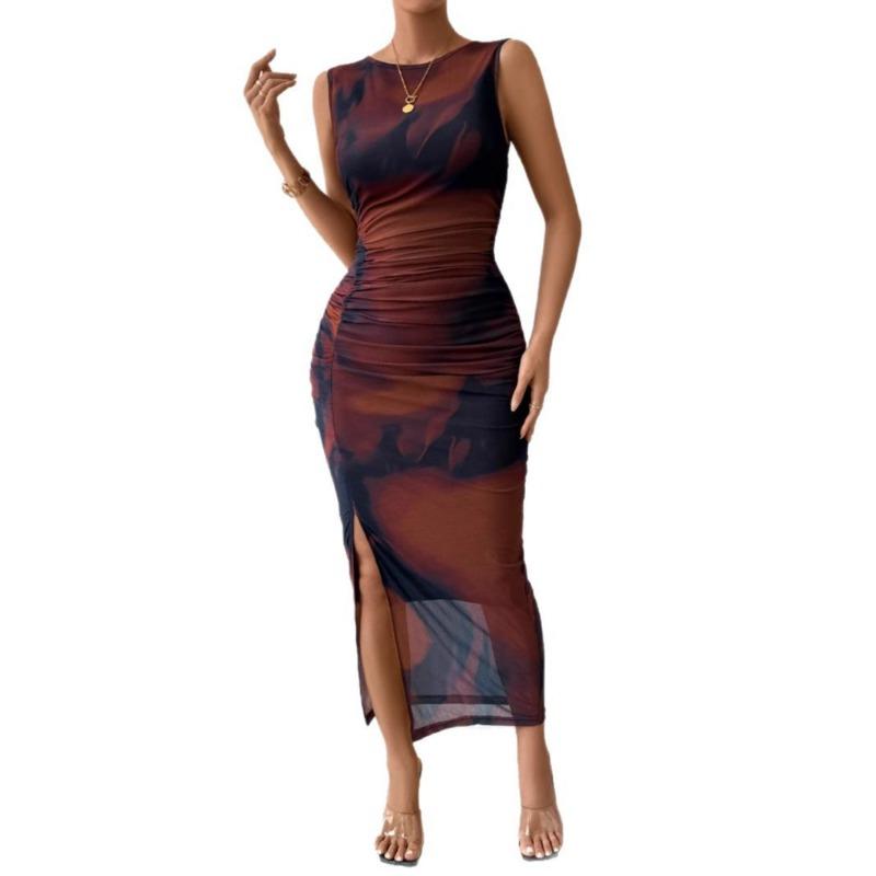 Women's Spring Slimming Sleeveless Mesh Gradient Slit Dress