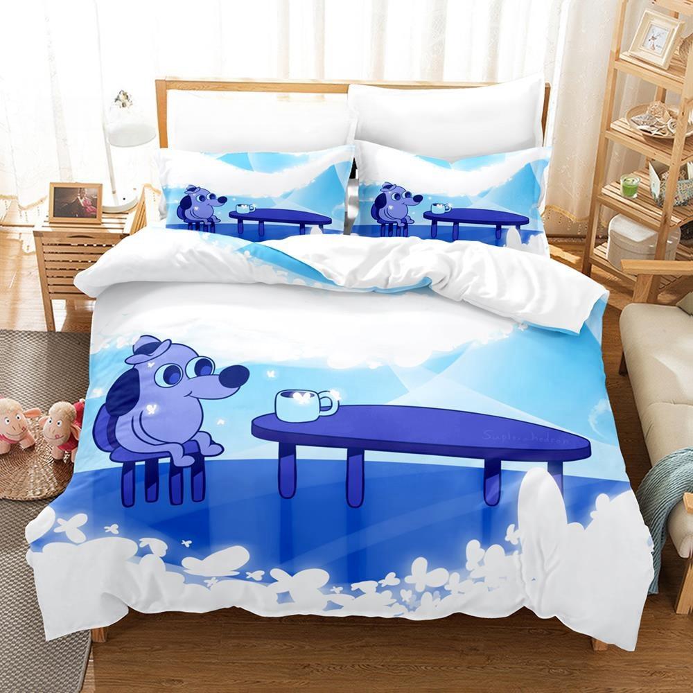 3D Anime Bed Sheet Sets This Is Fine Dog Bedding Set Single Twin Full Queen King Size Bed Set Adult Kid Bedroom Duvet Cover Sets