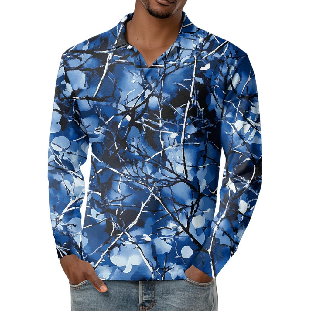 Men's Casual Retro Small V-neck Long-sleeved Top