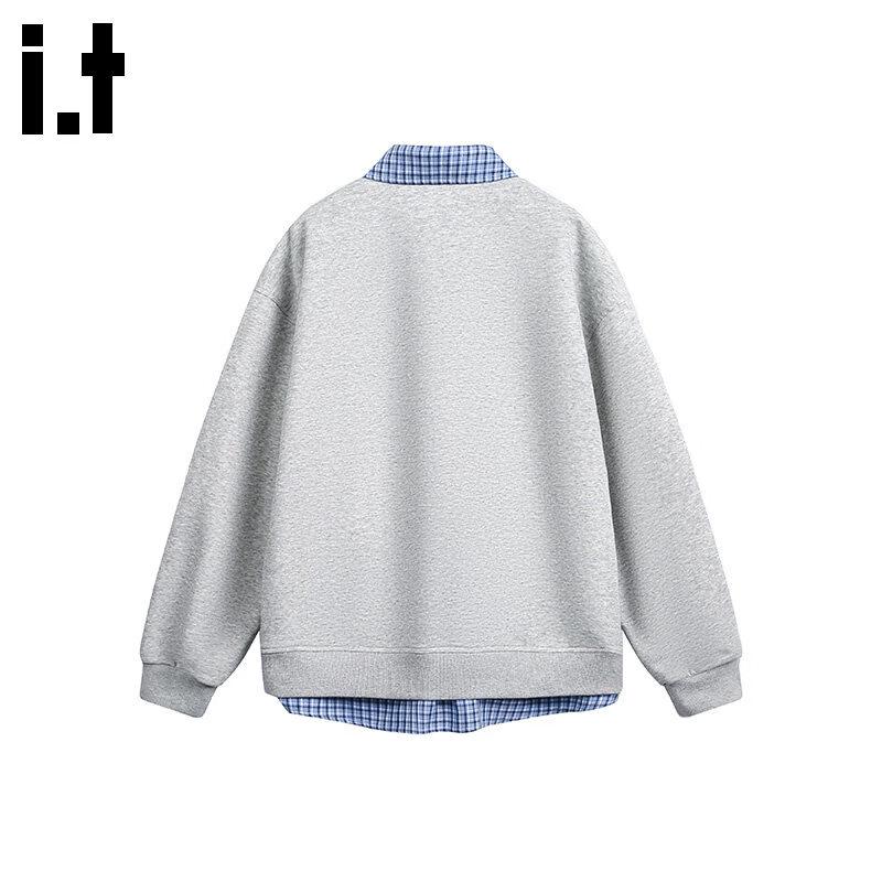 CHOCOOLATE Men's Plaid Splicing Fake Two-Piece Sweatshirt