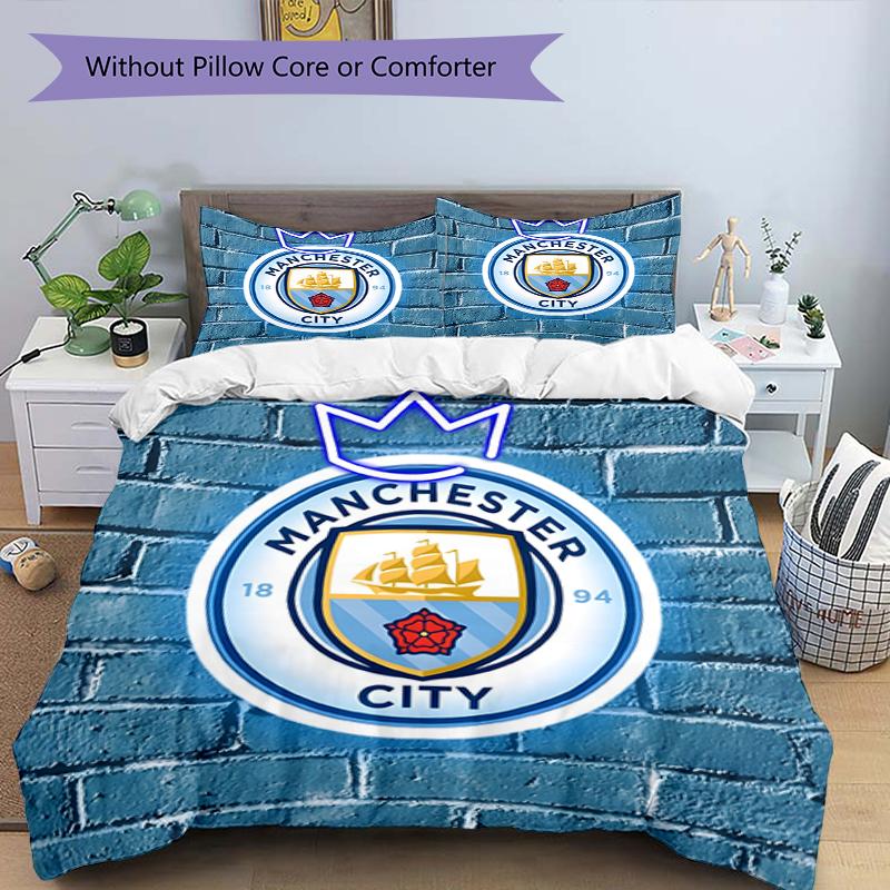 3pcs Duvet Cover Set (1*Duvet Cover + 2*Pillowcase, Without Core),Manchester City FC Print Bedding Set, Bedroom Decor, All‑Season, Birthday Gift