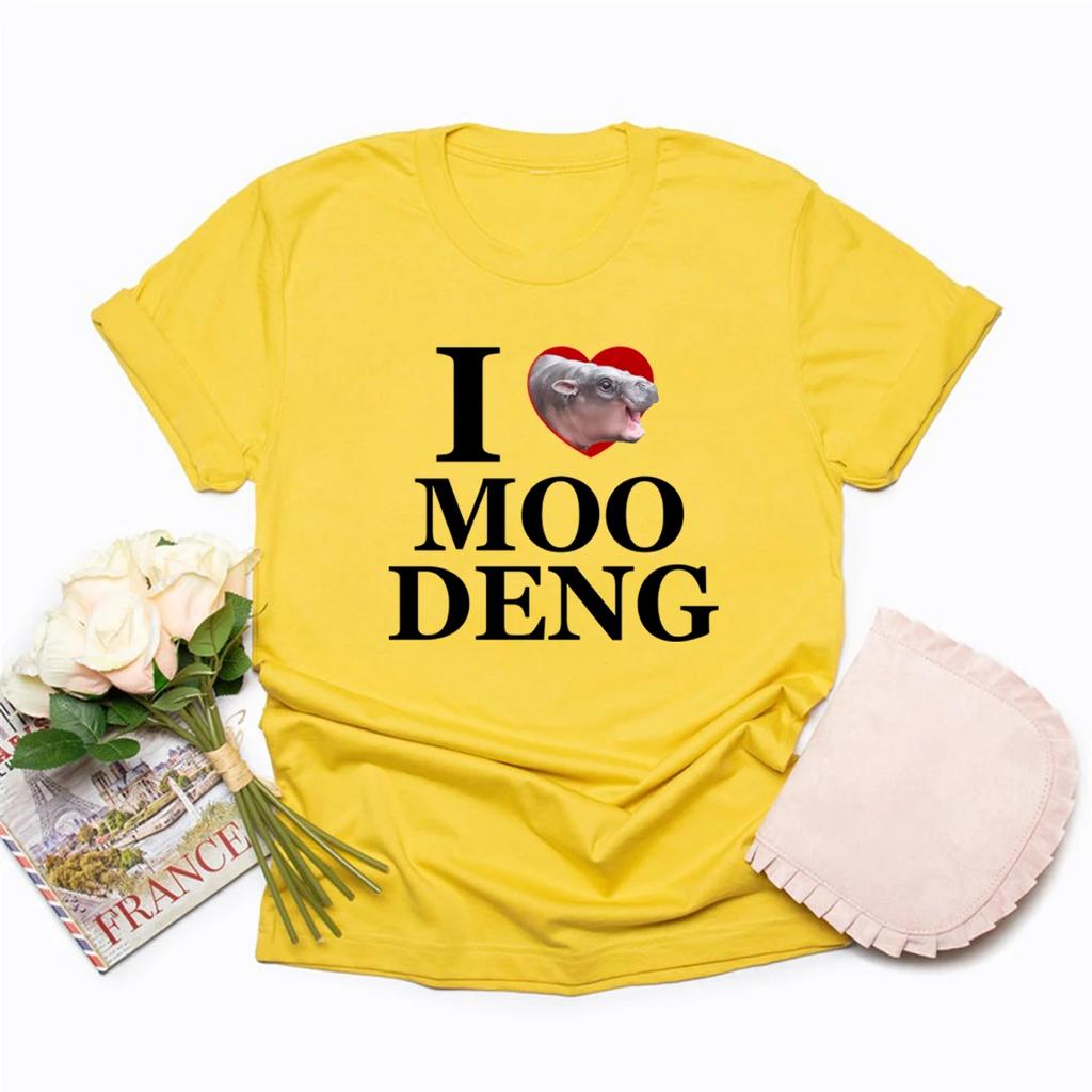 I Love Moo Deng Tshirt Cute Baby Hippo Moo Deng T Shirt Baby Pygmy Hippo Moo Deng Shirt Short Sleve Graphic Tee Hippo Lover Gift