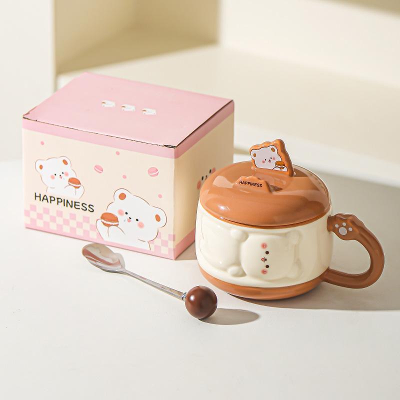 Cute Girl Cartoon Chubby Ceramic Mug with Lid Mobile Phone Stand Cup Birthday Gift Water Cup Souvenir