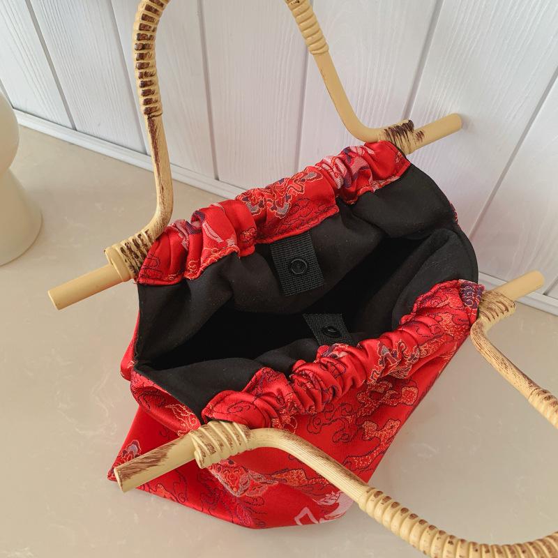 New Chinese Style Chinese Style Handbag, Women's Satin Jacquard Casual Vacation Style, Retro Bamboo Knot Hand-held Cheongsam Bag