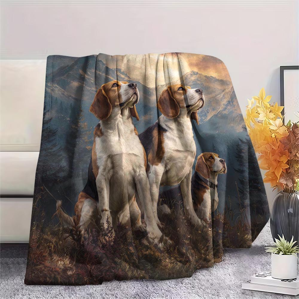 1PC Moonlit Canine Pack Print Flannel Blanket, High quality Comfortable for All Seasons, Home Decor, Warmth and Comfort