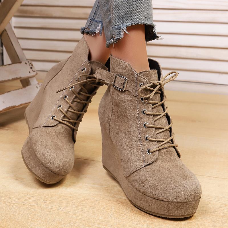 Mote Kile Ankelstøvletter for Kvinner Ensfarget Plattform Høyhælsko Kvinne 2025 Høst Vinter Tykksålede Fuskemockastøvletter