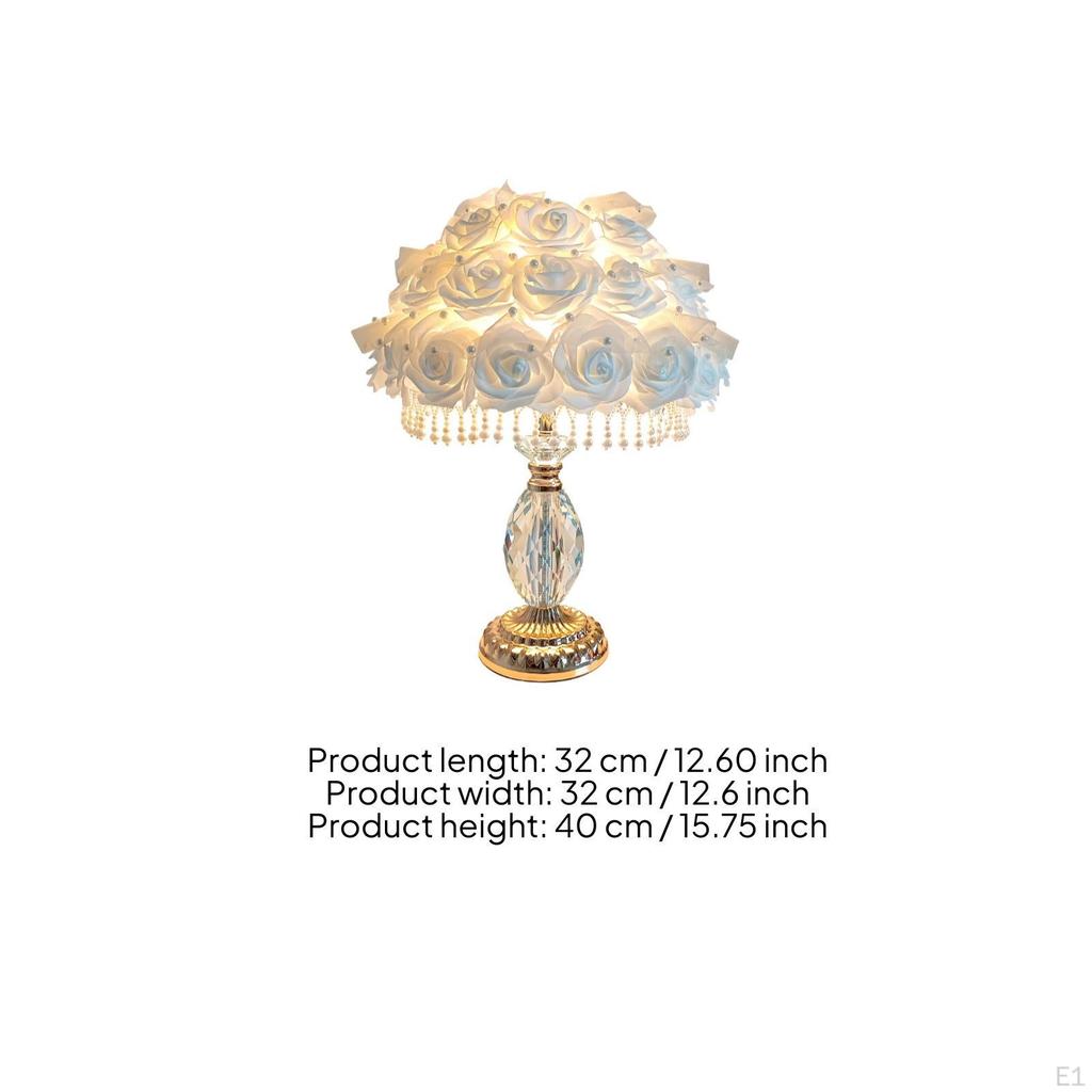 Flowers Lamp with Rose Shade Decorative Crystal Table Romantic for Women, Teens, Bedroom,