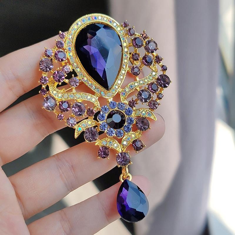 

Роскошные элегантные большие броши в форме капли воды для женщин и девочек, винтажные кулоны, корсаж, элегантные свадебные булавки, ювелирные изделия фиолетовый