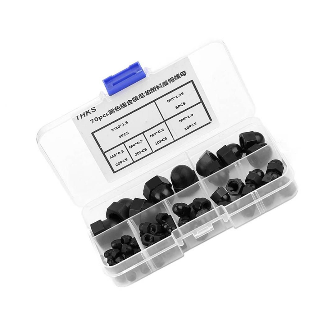 70pcs M3 M4 M5 M6 M8 M10 Nylon Acorn Nut Kit Dome Head Cap Hex Nuts
