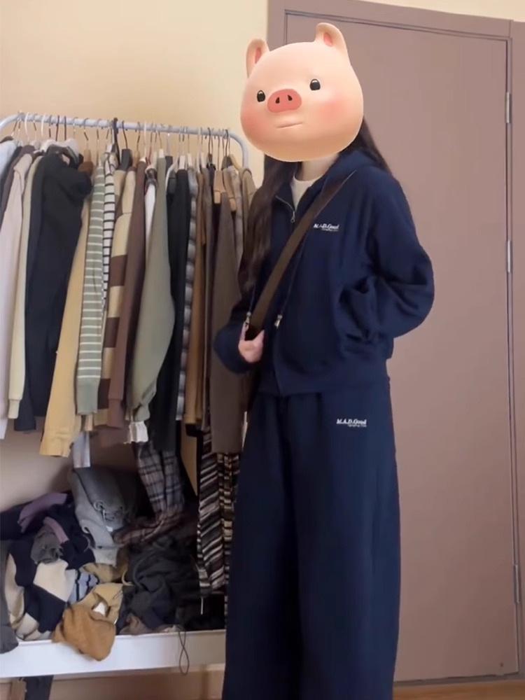 

Свободный спортивный костюм большого размера - Осенне-зимний комплект из двух предметов для женщин (Размеры до 300 цзиней) XL