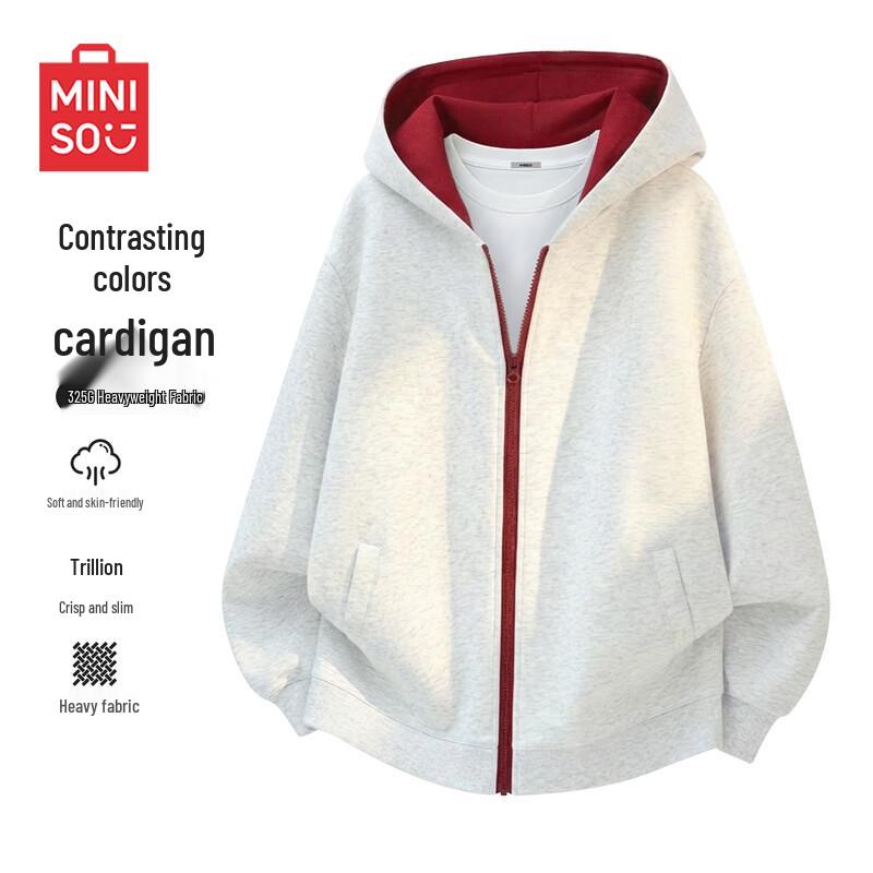 MINISO Heavyweight Color-Block Hooded Zipper Sweatshirt