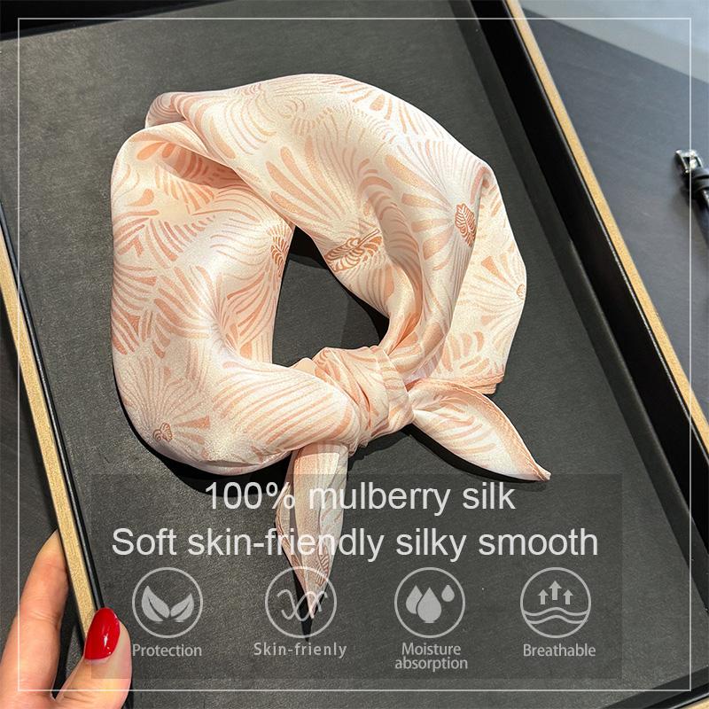 Luxury 100% Mulberry Silk Scarf Women Floral Print Bandana Shawl Lady Neckerchief Handkerchief Female Decorative Wrap 53cm