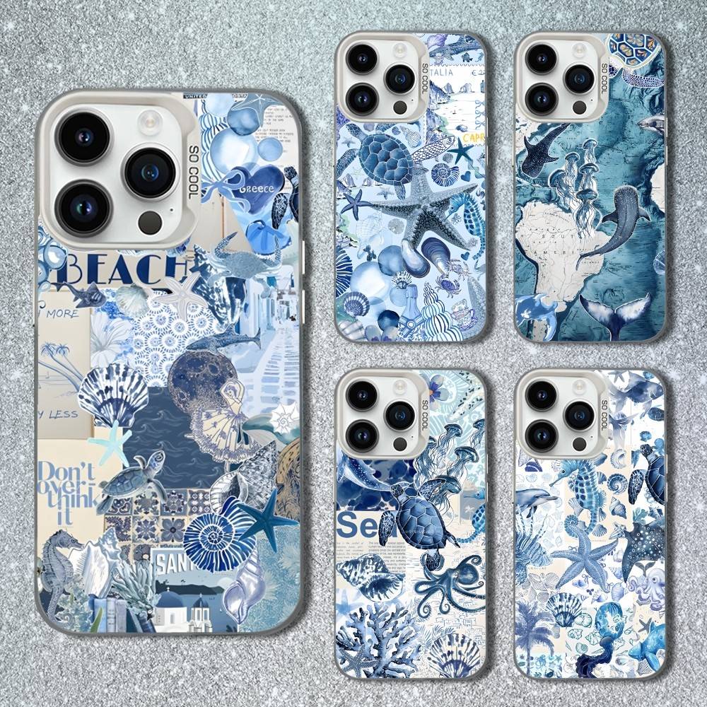 Sea Ocean Shark Art Phone Case For iPhone 13,15,14,16,12,11,Mini,MAXXS,Pro,SE, White Matte Shockproof Cover