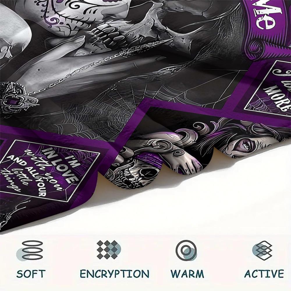 1Pc Skull Couple Print Flannel Blanket, High quality Comfortable for All Seasons, Home Decor, Warmth and Comfort, Perfect for Christmas Gifts