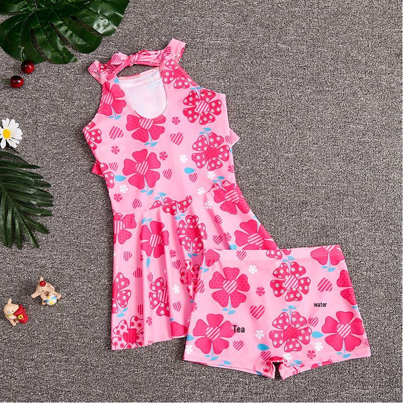 Girls' Gradient Fish Scale One-Piece Swimsuit with Skirt