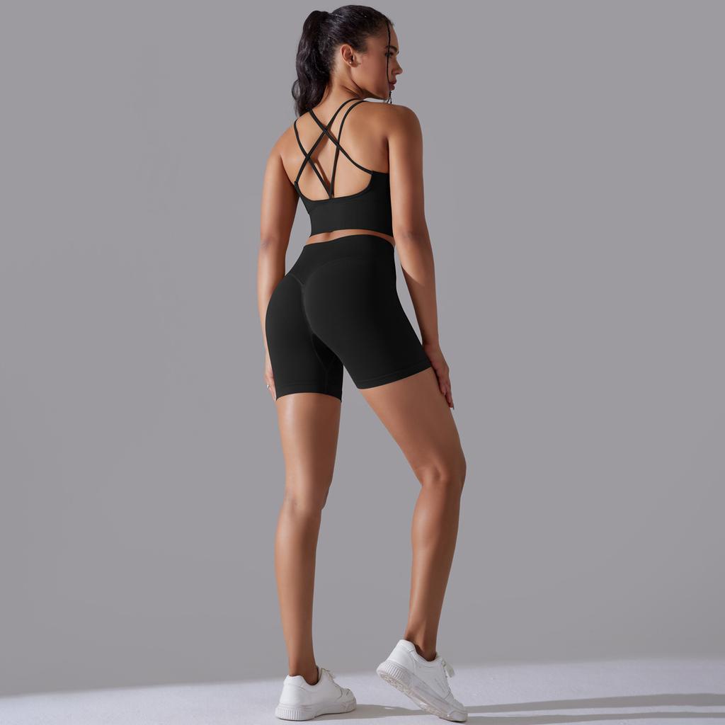 New High Waist Peach Hip Tight Pants Set, Sports Back Yoga Clothes, Running Training Fitness Set, Two Piece Set For Women