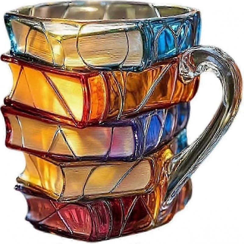 Painted Book Mug, 2025 New 3D Painted Glass Book Mug for Hot Or Cold Drinks, Novelty Books Stack Shaped Coffee Mug Gifts for Book Lovers Friends 2025
