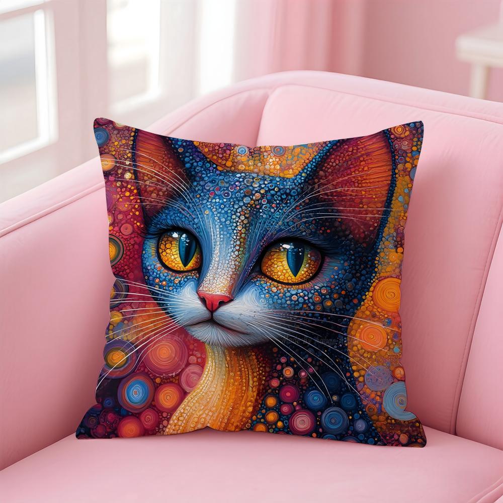 Prints Of The Strange Cats Cushion Cover Linen Pillowcase Cover Soft Decor for Sofa Home Room