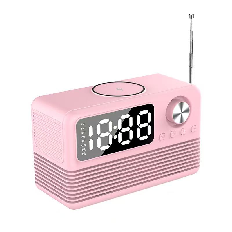 Retro-Stil Kabelloses Laden Bluetooth-Lautsprecher Wecker FM-Radio Desktop-Nachttischlautsprecher TF-Kartenleser Computerlautsprecher