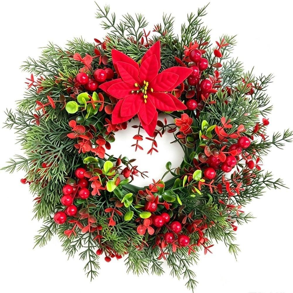 Bowknot Christmas Door Wreath Red Berries Artificial Holiday Wreath  Holiday Party Decor