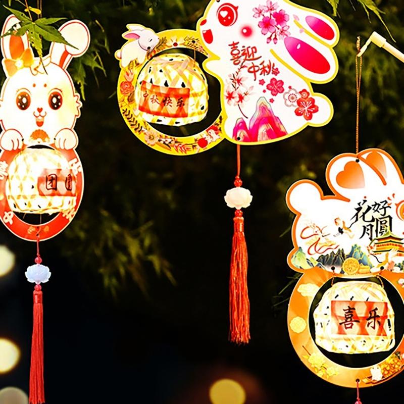 Set of 8 Rabbits Revolving Lamp Festival Scaldfish Easy Assembly and Storage Lamps Handmade Cultural Home Decoration
