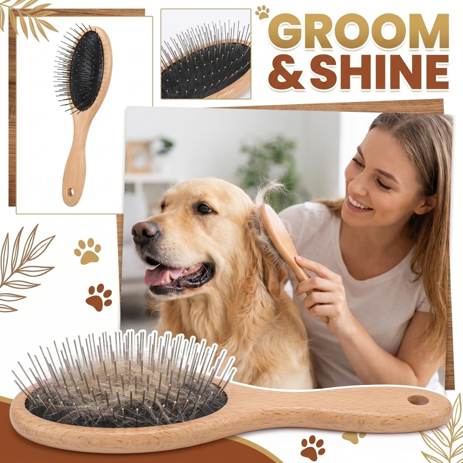 

Pet Grooming Brush with Wooden Handle and Metal Pin Bristles for Shedding Control and Coat Maintenance Suitable for Dogs and Cats one size бежевий