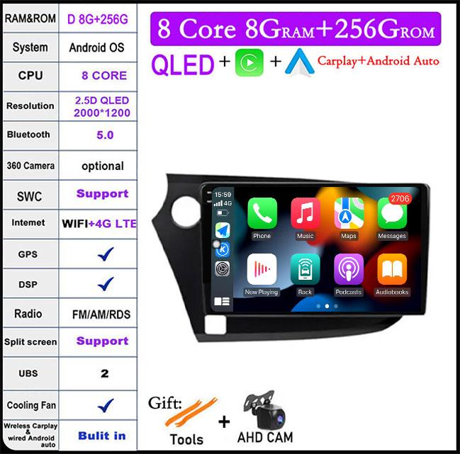 QLED Android 14 Pentru Honda INSIGHT 2 2009-2014 Radio Auto Player Multimedia Autoradio DSP Navigație GPS CarPlay Stereo