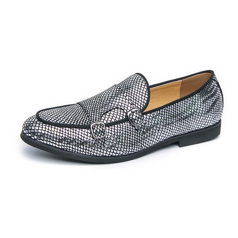 Fashion Luxury Golden Snake Skin Pattern Metal Buckle Design Men Comfortable Soft Flat Bottomed Round Toe Driving Leisure Loafer Shoes