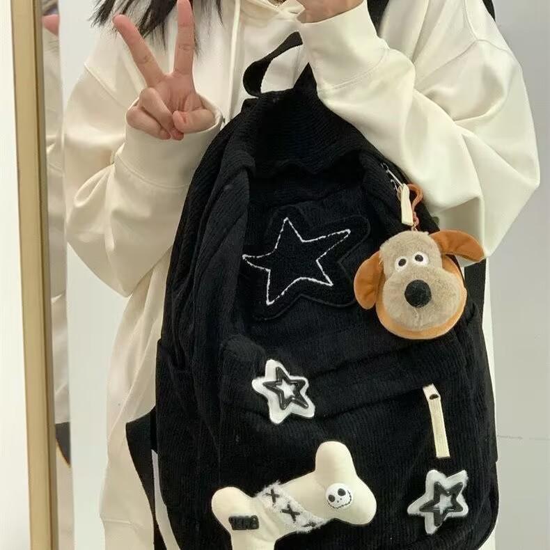 Školní taška Nový Jednobarevný Batoh Velkokapacitní Kabelka Japonský Pruhovaný Sametový Studentská Módní Školní Taška Ležérní Počítačová Taška Dámská