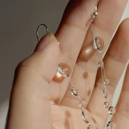 Clear Waterdrop Jewelry Artificial Crystal Glass Round Bead Necklace Tassel Earring Teardrop Beaded Bracelet for Wedding Party
