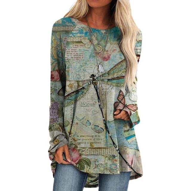 Cartoon Katzen Auf Die Baum Drucken T-shirt Langarm Frauen Tops Plus Größe Casual T-shirts 2XL 3XL Runde Beck Lose shirts Femme